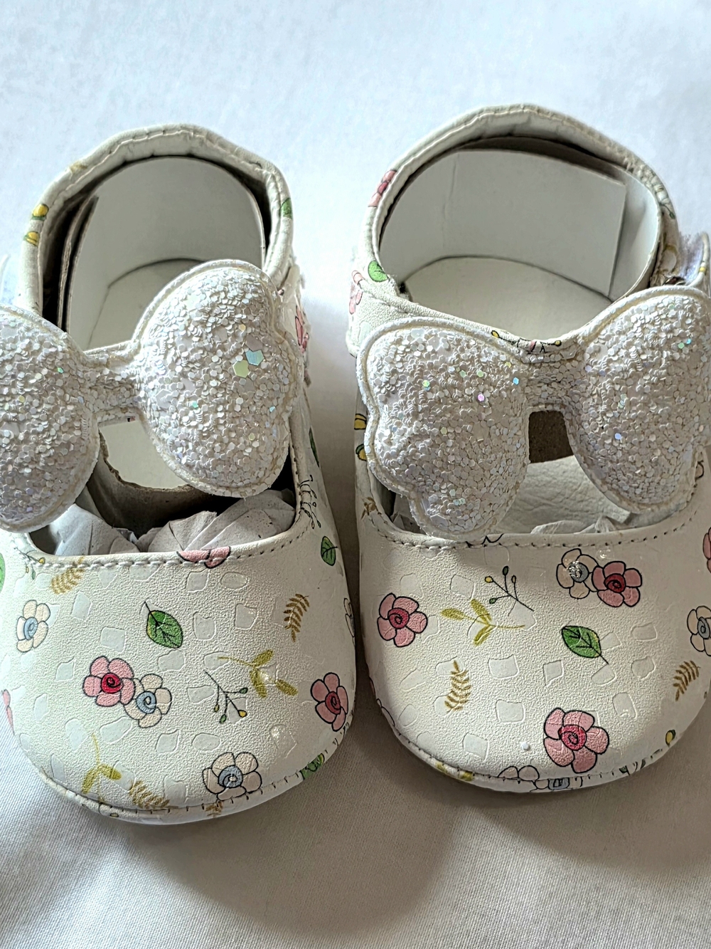 New Baby Girl Floral Mary Jane Shoes Glitter Bow - Size 5 Toddler (13cm)